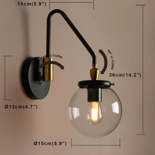 Vista 5 de Pathson Lámpara de pared industrial con brazo oscilante, lámpara de tocador de pared ajustable para baño, lámpara de pared cableada para mesita