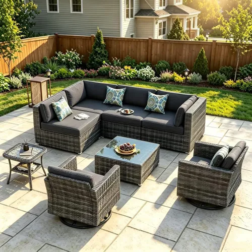 Vista 78 de HOOOWOOO Patio Sectional Furniture Set,2 Piece Couch Set with 2 Matching Armless Chairs(Beige)