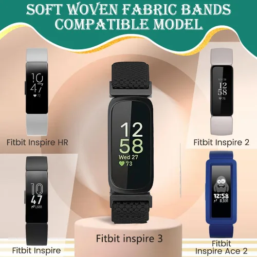 Vista 5 de Correas deportivas de nailon elásticas ajustables compatibles con Fitbit Inspire 3/Inspire 2/Inspire/Inspire HR/Ace 2/Ace 3, correas elásticas