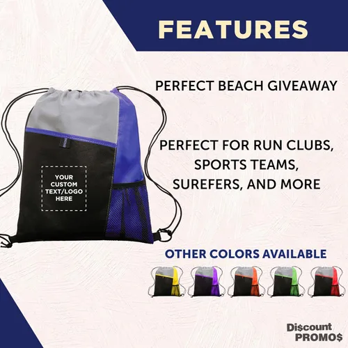 Vista 16 de DISCOUNT PROMOS Juego de mochilas con cordón no tejidas personalizadas de 10/50/100, paquete personalizado a granel