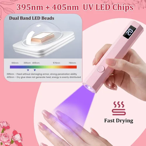 Vista 8 de Lámpara de uñas UV de mano para uñas de gel, lámpara de uñas de curación flash con pantalla LED, mini lámpara de uñas LED, temporizador de 20/60