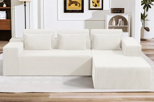 Vista 17 de HABUTWAY Sofá modular modular de 101 pulgadas con asiento profundo, moderno sofá convertible en forma de L, sofá tapizado con diván para sala