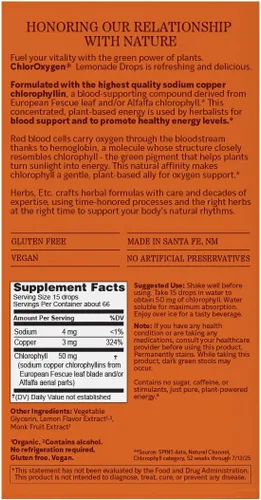 Vista 5 de Herbs Etc. ChlorOxygen - Gotas de limonada – 50 mg de clorofila – Apoyo de energía y vitalidad – 1 onza líquida (66 porciones)