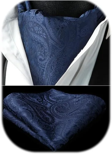 Vista 12 de HISDERN Corbatas Ascot para hombre, set de corbata y pañuelo de bolsillo Paisley con estampado floral clásico, corbata autoajustable para hombre