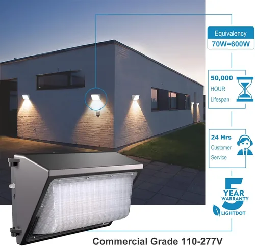 Vista 6 de Lightdot Paquete de 6 luces LED de pared de 70 W, 100-277 V, fotocélula inteligente del atardecer al amanecer, 10500 lm (150 Lm/W) 5000 K IP65