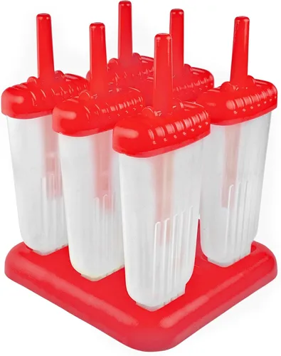 Vista 6 de Tovolo Groovy - Juego de 6 moldes para paletas congeladas caseras, moldes reutilizables para paletas con palos y protector de goteo, aptos para Azul