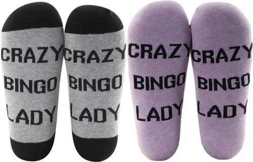 Vista 2 de MBMSO Divertidos calcetines de bingo – 2 pares de calcetines de vestir para mujer de bingo loco