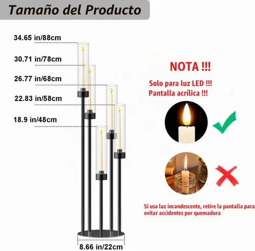 Vista 2 de Centros de mesa de candelabro negro de 35 pulgadas, 10 piezas, para mesas, 5 brazos, centros de mesa de boda para decoraciones