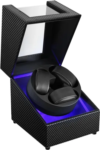 Vista 11 de J&T Technology Enrollador de reloj para relojes automáticos, enrollador automático de reloj con luz LED, caja de reloj giratoria con motor