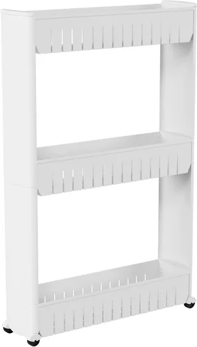 Vista 9 de Lavish Home Carrito con ruedas de 3 niveles, carrito organizador de estantes de cocina o baño de espacio estrecho, estantes de almacenamiento