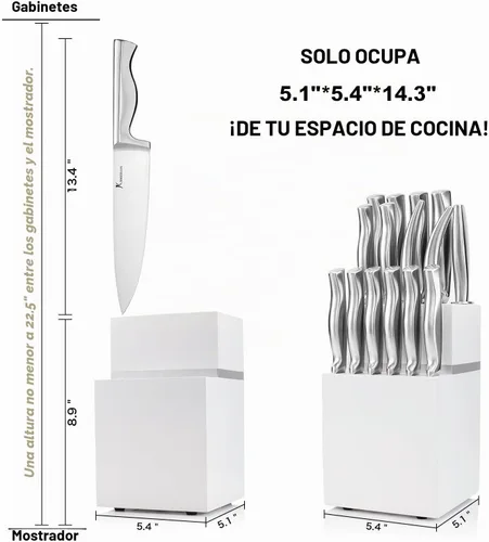 Vista 3 de Kangdelun Juego de cuchillos de cocina ultra afilados de 15 piezas con bloque de madera