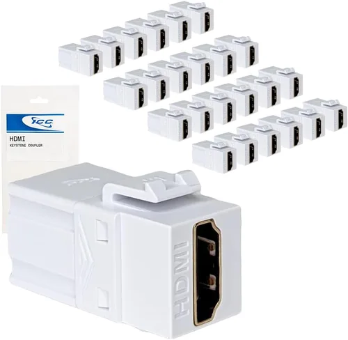 Vista 11 de ICC Conector Keystone HDMI de 90 grados, acoplador HDMI hembra a hembra, inserto de ángulo recto para placa de pared, estilo HD, blanco, individual