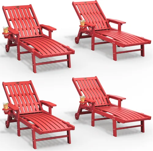 Vista 14 de THOEOE Juego de 2 tumbonas para exteriores, silla de piscina HDPE, madera