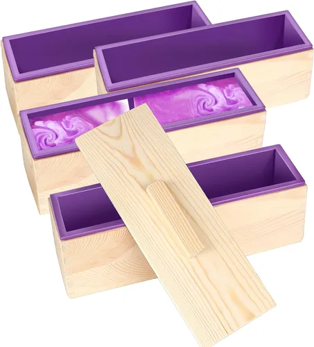 Vista 19 de ZOENHOU Paquete de 2 moldes de jabón azules de 42 onzas con 2 tapas, kit de moldes de silicona rectangulares flexibles para hacer jabón con caja