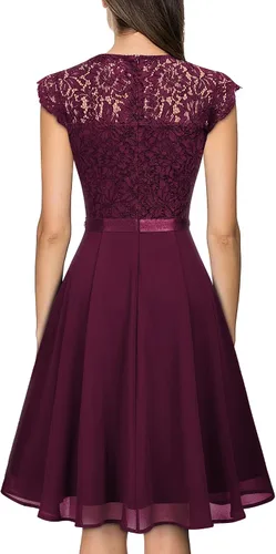Vista 2 de MISSMAY Vestido de fiesta formal con cuentas de encaje floral elegante para mujer