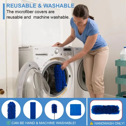 Vista 5 de Plumeros mejorados para limpieza (6 unidades), plumero de ventilador de techo con poste de extensión grueso de 100 pulgadas, plumero de microfibra