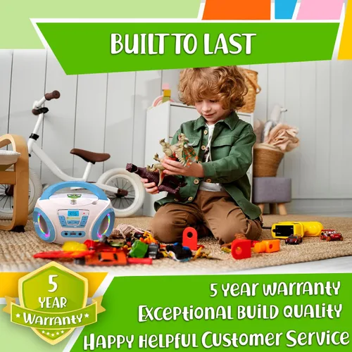 Vista 6 de TinyGeeks Tunes Reproductor de CD para niños Boombox - NUEVO 2023 - Radio FM - Baterías incluidas - Linda radio CD blanca con altavoces para niños