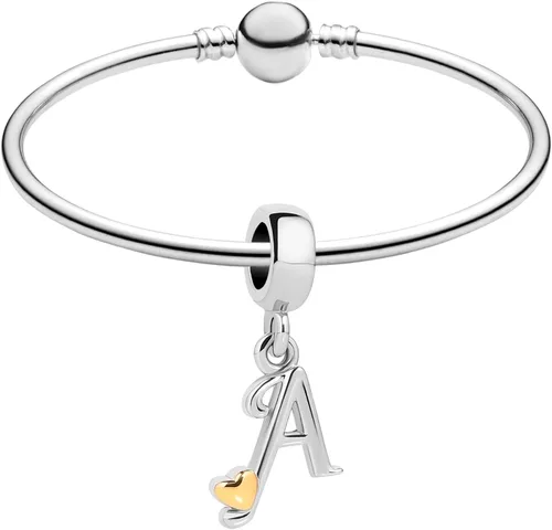 Vista 4 de Abalorio de letra inicial A-Z compatible con pulseras Pandora con nombre del alfabeto, regalo dorado, corazón, familia, cumpleaños, aniversario