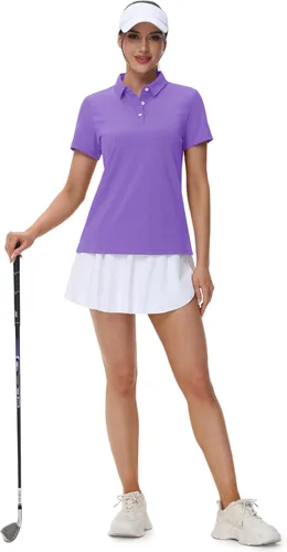Vista 6 de MAGCOMSEN Polos de golf para mujer, manga corta, UPF 50+, cuello de secado rápido, para tenis, trabajo, atletismo