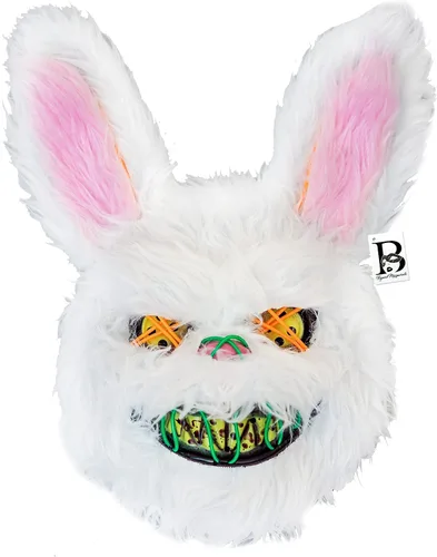 Vista 2 de Máscara aterradora con luz LED para Halloween, conejo, máscara de peluche sangrienta, máscara para disfraz de animal VIP