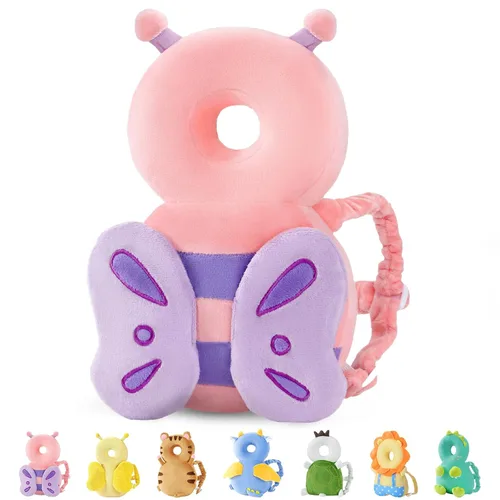 Vista 26 de JunNeng - Mochila protectora de cabeza de bebé para caminar y gatear, pingüino blanco Protector de cabeza suave, transpirable, ajustable