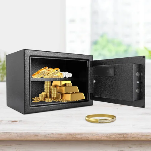 Vista 2 de Caja de seguridad pequeña, caja fuerte con contraseña digital, caja fuerte de acero para el hogar para armario, hogar, oficina, hotel para joyas