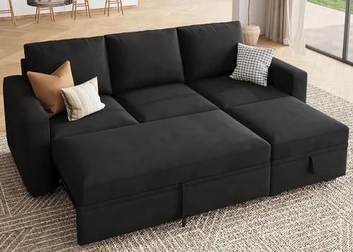 Vista 11 de HONBAY Sofá Seccional Cama con Cama Extraíble, Sofá en Forma de U con Almacenamiento, Sofás Seccionales Modulares para Sala de Estar, Gris Oscuro