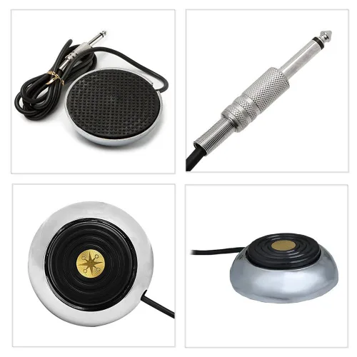 Vista 2 de BoChang Round Gem Pro - Interruptor de pedal de pie de acero inoxidable para tatuaje, interruptor de 360 grados con controlador de cable