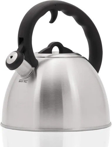 Vista 4 de Culinary Edge Hervidor de té silbante, 2.5 cuartos de galón, acabado satinado, 7.5 x 7.5 x 9 pulgadas, acero inoxidable