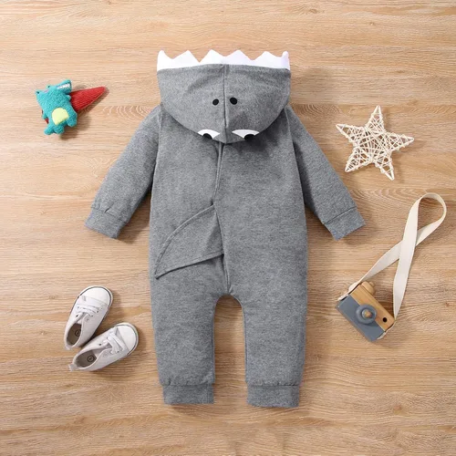 Vista 5 de Mameluco con capucha para recién nacidos, niños y niñas, diseño de tiburón, dinosaurio