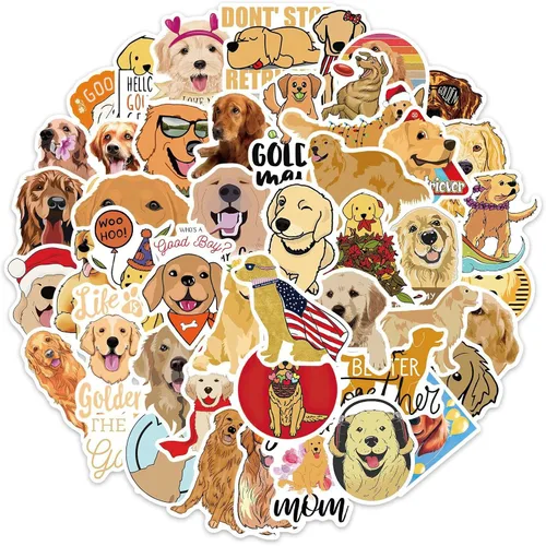 Vista 4 de 50 calcomanías de dibujos animados de perros, coloridas calcomanías estéticas de PVC impermeables para botella de agua, guitarra, equipaje Dibujos