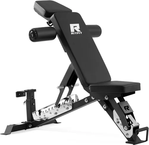 Vista 13 de RitFit Banco de pesas ajustable y plegable para gimnasio en casa, levantamiento de pesas y entrenamiento de fuerza, póster de entrenamiento
