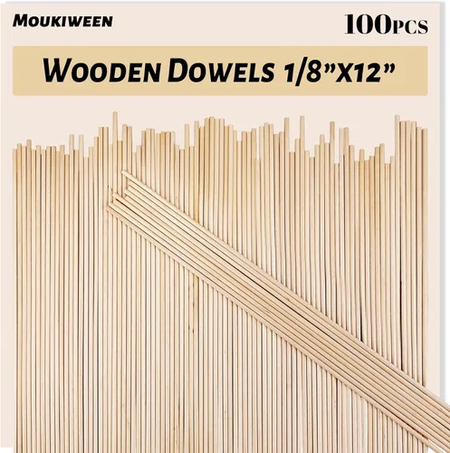 Vista 8 de Varillas de madera, 100 varillas redondas de madera de 1/4 x 6 pulgadas para manualidades, decoración del hogar, soporte de pasteles, accesorios