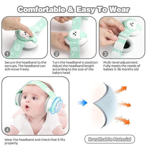 Vista 4 de Orejeras para bebé, Auriculares para bebés con cancelación de ruido, protección auditiva infantil con diadema ajustable, auriculares para bebés a