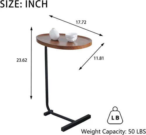 Vista 2 de Mesa auxiliar marrón en forma de C para sofá, mesa auxiliar única de Martini, mesa de bebida para sofá de cama, mesa de MDF resistente y patas
