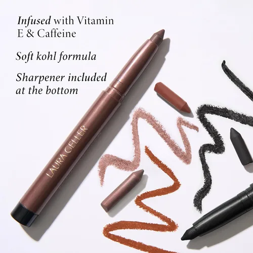 Vista 5 de LAURA GELLER NEW YORK Kajal Longwear Kohl Eyeliner Pencil Duo - Negro oscuro + Amatista ahumada - Forro suave y mezclable - Infundido con cafeína