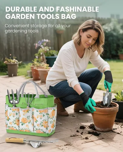 Vista 4 de Juego de herramientas de jardín para mujeres - Kit de 10 piezas de herramientas de jardín de acero inoxidable resistente con mango ergonómico