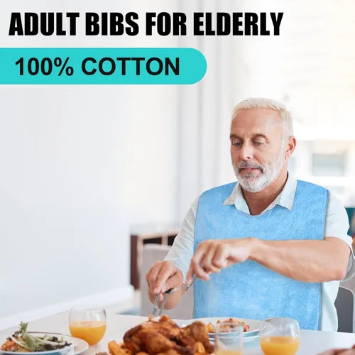 Vista 2 de Baberos para adultos para hombres y mujeres, paquete de 4 unidades, baberos de rizo reutilizables para personas mayores, toalla impermeable