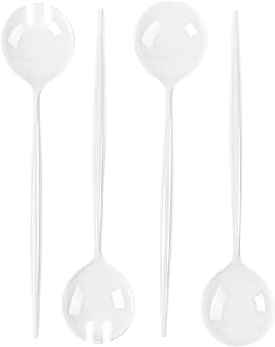 Vista 3 de Juego de 4 cucharas de servir y tenedor blanco para cenas, bodas, Acción de Gracias