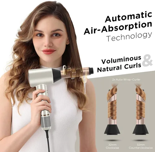 Vista 4 de PARWIN PRO BEAUTY Secador de pelo Air-Sonic con difusor, pantalla LED HD y secador iónico de alta velocidad de 110.000 RPM, rizadores de envoltura