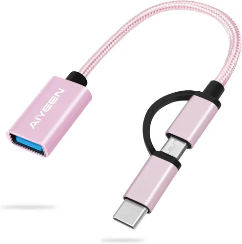 Vista 8 de Adaptador USB-C/Micro a USB, USB 3.0 2 en 1, cable adaptador OTG, compatible con MacBook Pro, Android, Google, Samsung y más, negro