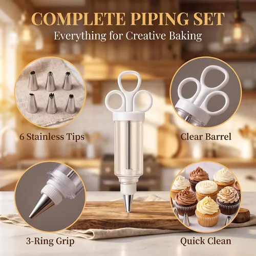 Vista 2 de Stainless Steel Cake Decorating Gun Kit, 304 Stainless Steel Icing Piping Kit with 6 Replaceable Tips for Cakes, Cupcakes and Cookies，Small 1 Set
