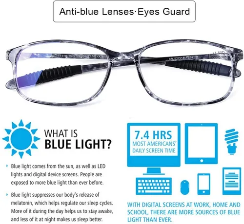 Vista 3 de DOOViC Computer Reading Glasses Blue Light Blocking TR90 Frame Lightweight Flexible Readers for Women Men,4 Pack