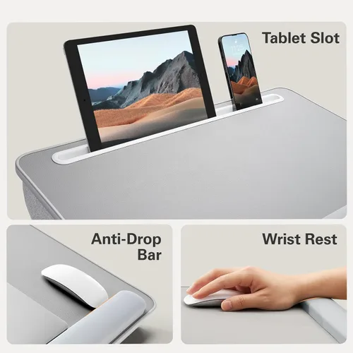 Vista 13 de HUANUO Escritorio para Cama y Computadora Portátil, Bandeja para Computadora Portátil para Cama, Sofá, Escritorio de Regazo para Trabajar, Comer