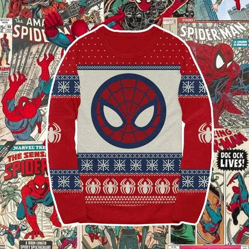 Vista 3 de Marvel Suéter navideño de Spider- Man Symbol and Webs con licencia oficial para adultos