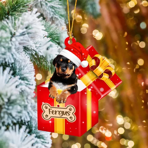 Vista 64 de Adorno de Navidad personalizado de Akita Inu, nombre personalizado Akita Inu para árbol de Navidad, en caja de regalo roja