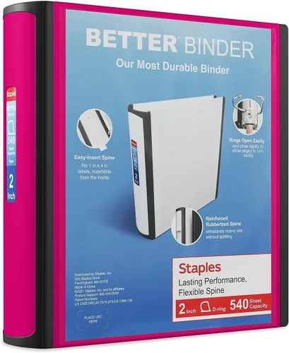 Vista 44 de Carpeta con anillos en forma de "D" de 1 pulgada para mejor visualización Staples, Negro
