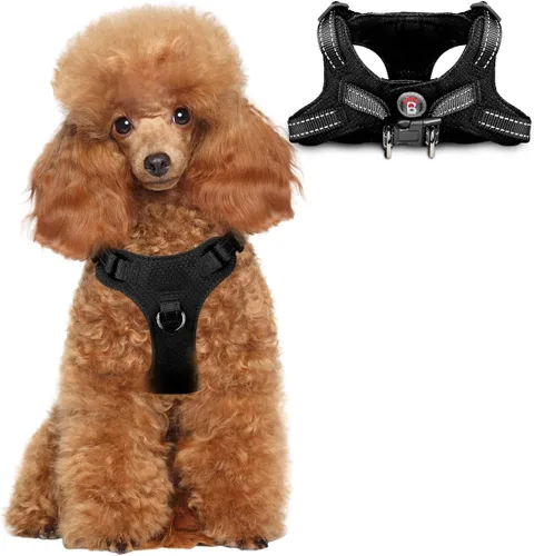Vista 33 de Arnés para perro, arnés reflectante ajustable sin tirones, transpirable suave para perros pequeños y medianos, gatos, negro, XXS