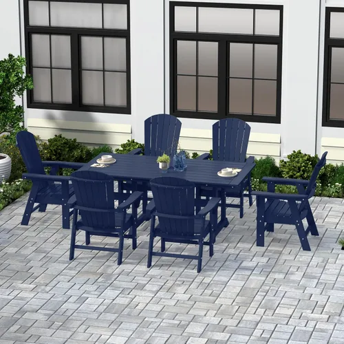 Vista 12 de WestinTrends Dylan Adirondack - Juego de 6 mesas y sillas de comedor para exteriores para todo tipo de clima, mesa y sillas de patio de madera