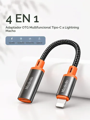 Vista 2 de mcdodo Adaptador 4 en 1 USB-C a Lightning OTG con función de carga/audio/OTG Tipo C hembra a Lightning Macho Adaptador de cable apto